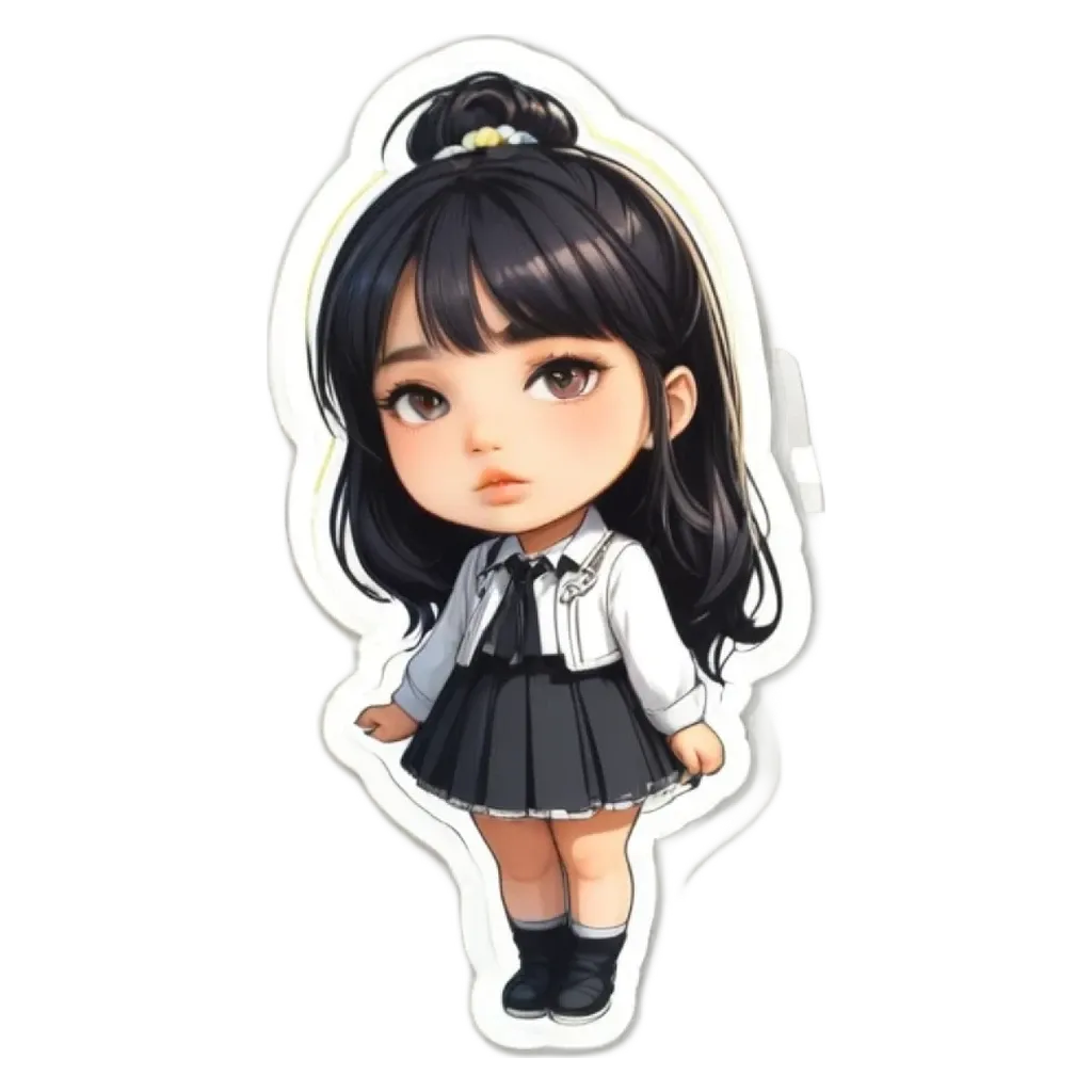 A girl with black hair and a white dress.