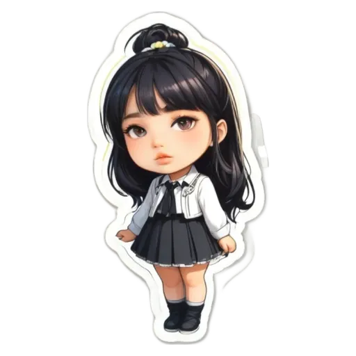 A girl with black hair and a white dress.