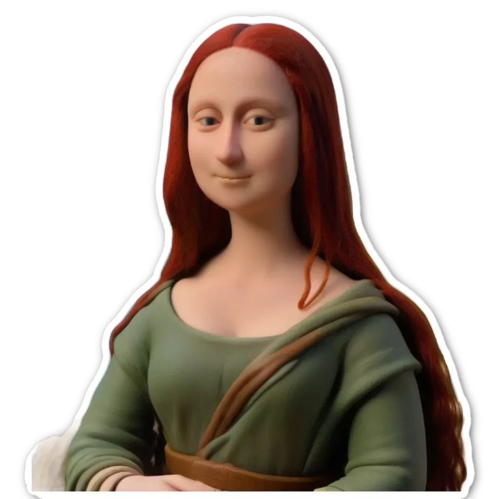 A sticker of a woman with red hair.