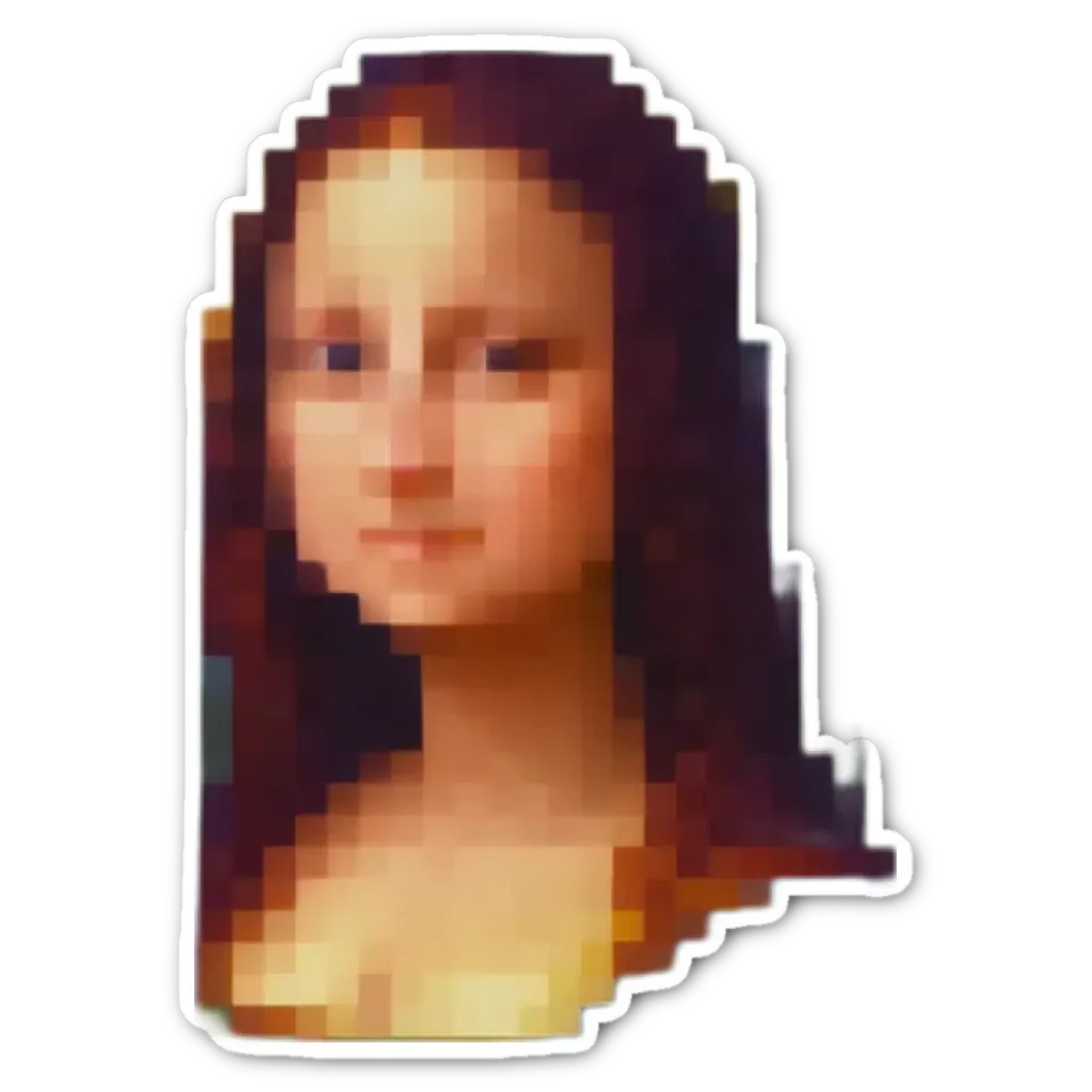 A sticker of a woman's face generated from a digital image.