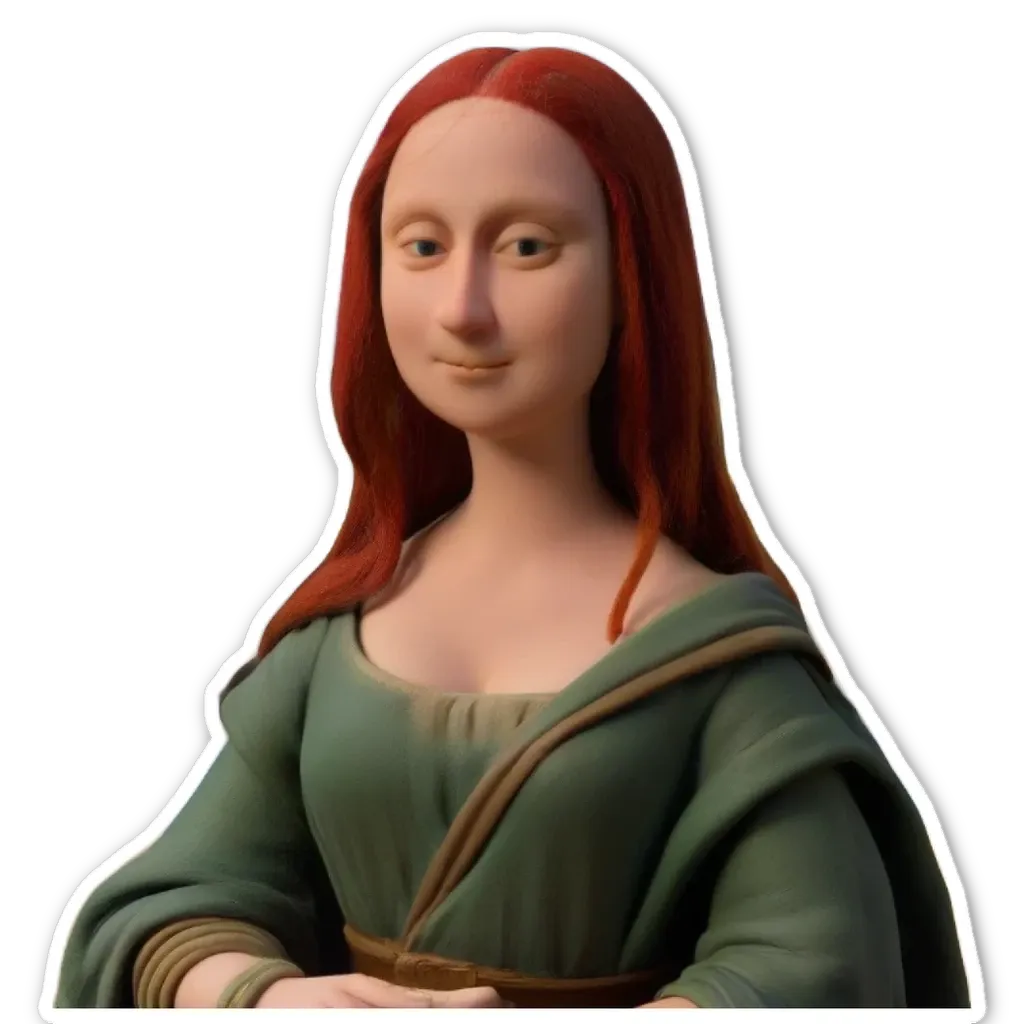 A sticker of a woman with red hair.