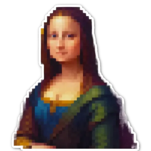 A woman painted in digital art with green and blue coloring.