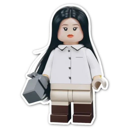 A lego girl holding a grey box.