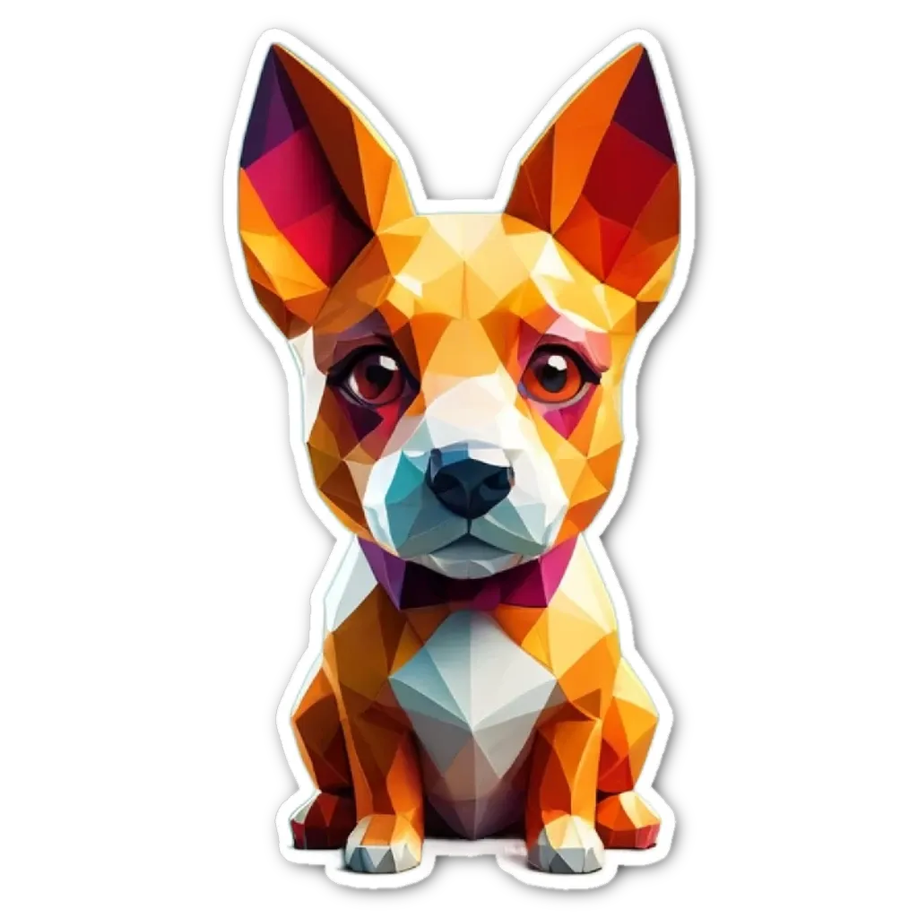 A dog polygonal sticker is sitting on a black background.