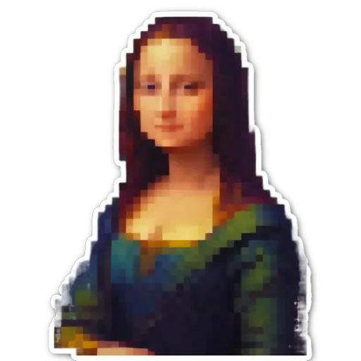 A sticker of a woman with a black background.