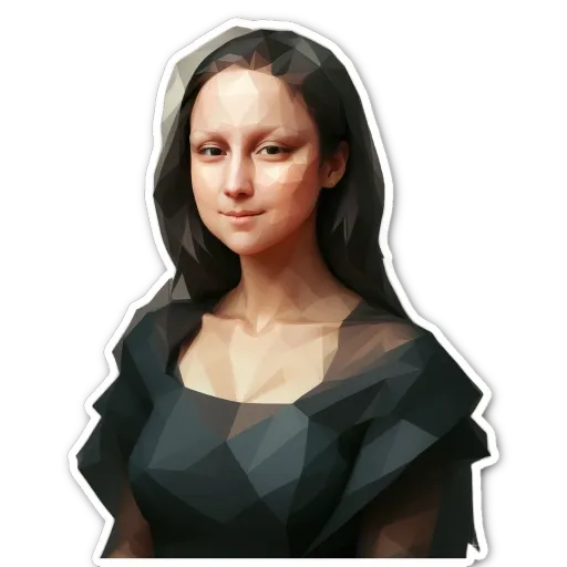 A woman polygon sticker is wearing a black dress.