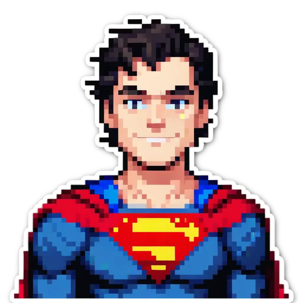 A superman character that is entirely made up of pixelated people.