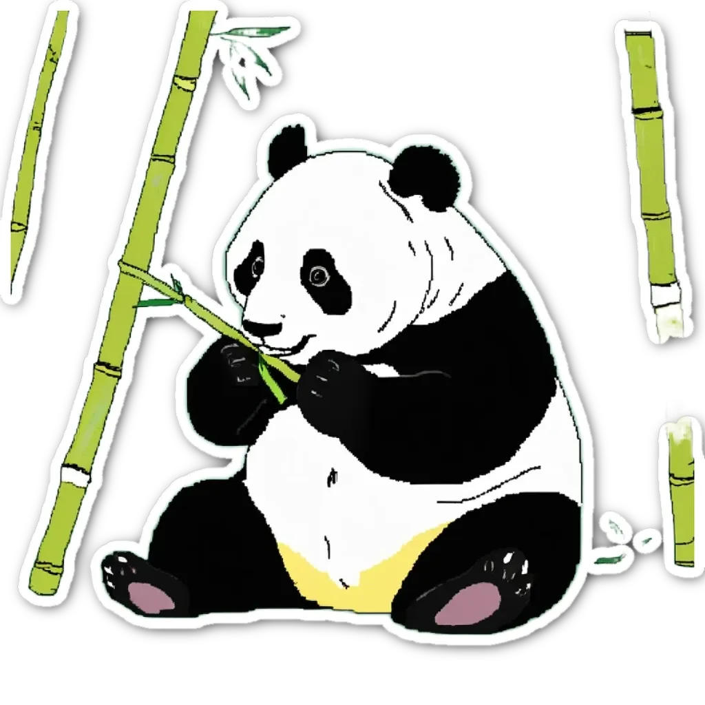 A panda bear holding a bamboo in its right hand.