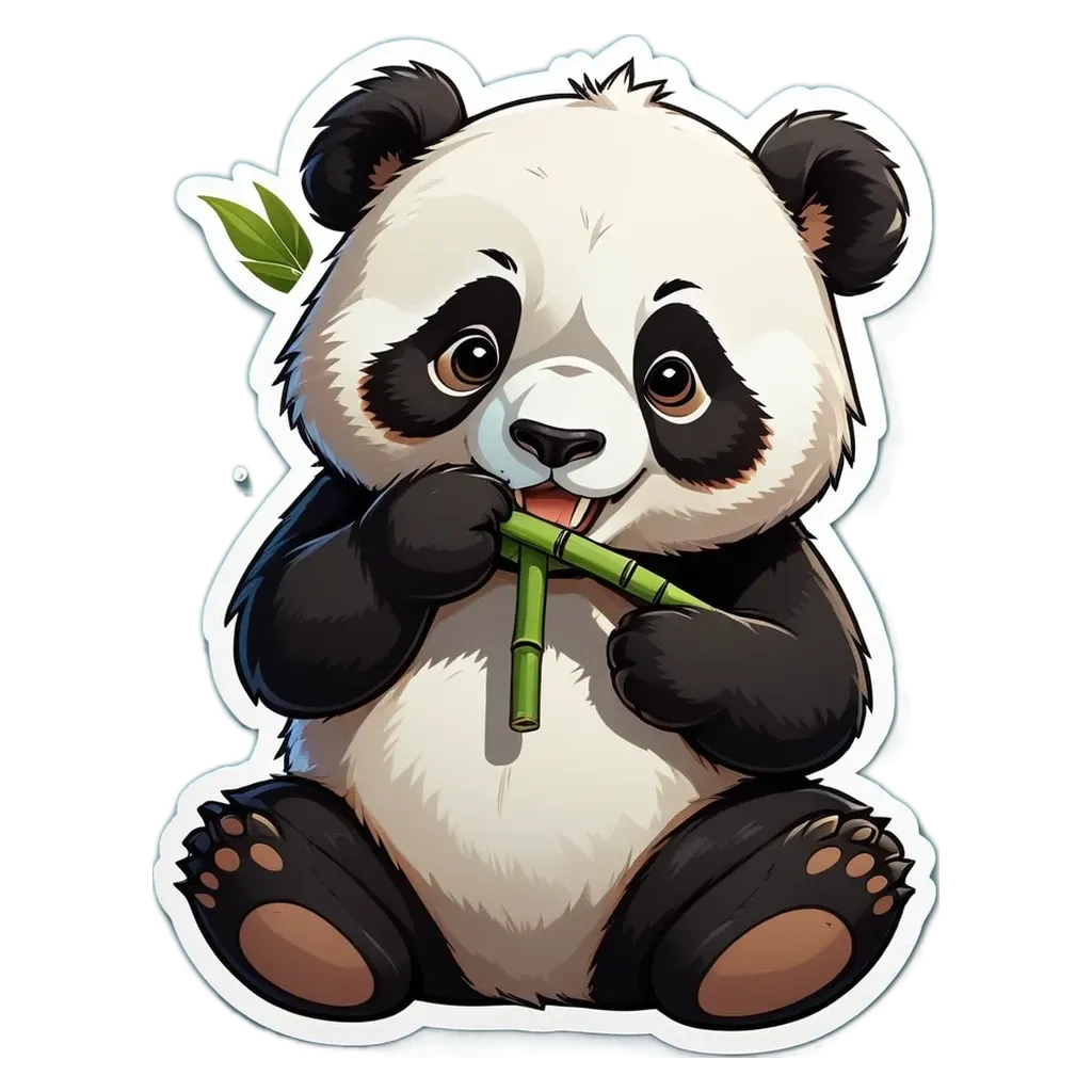 A panda bear eating a bamboo stick.