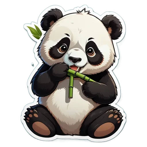 A panda bear eating a bamboo stick.