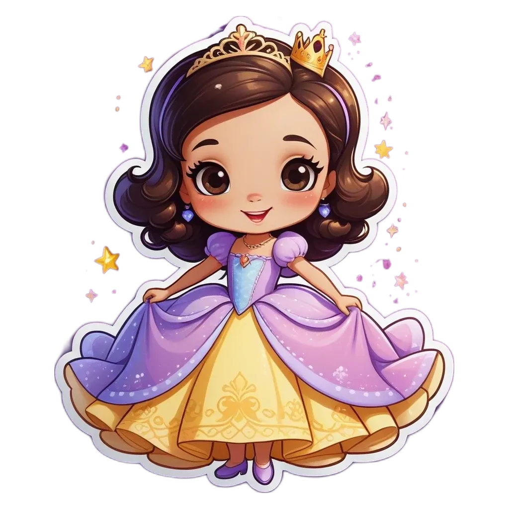 A cartoon drawing of a girl wearing a princess dress.