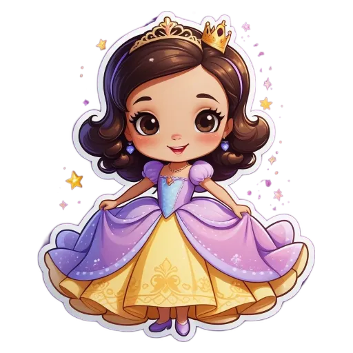 A cartoon drawing of a girl wearing a princess dress.