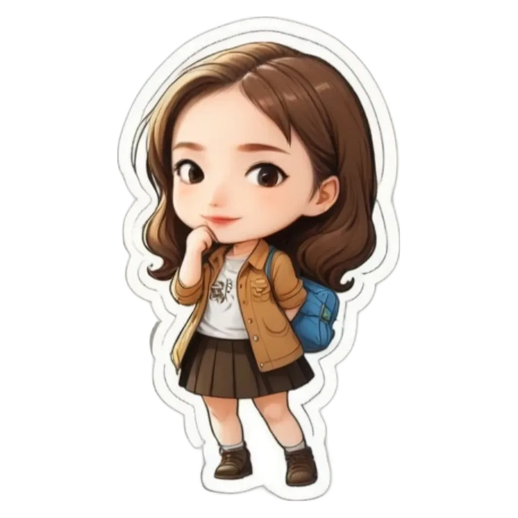 A girl with a backpack is shown on a white background.