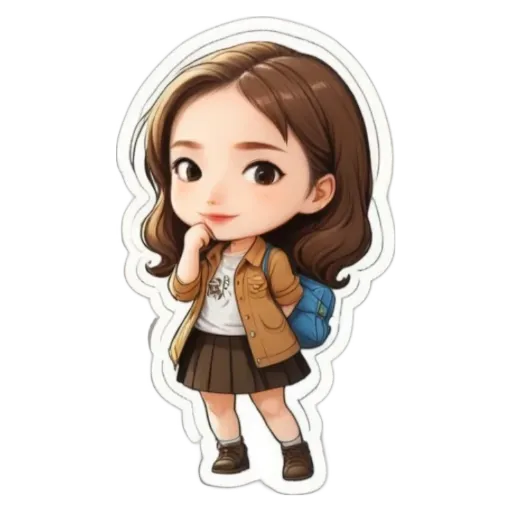 A girl with a backpack is shown on a white background.