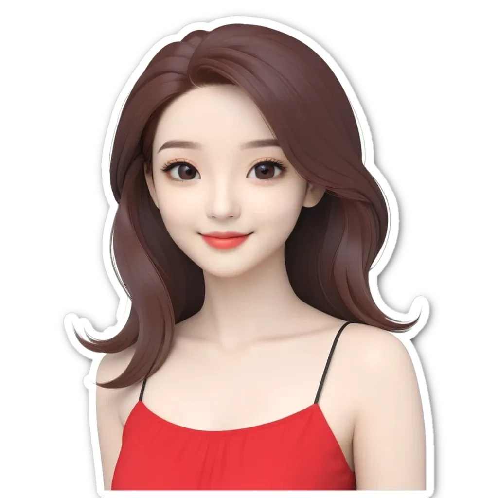 A girl with long hair and a red dress sticker.