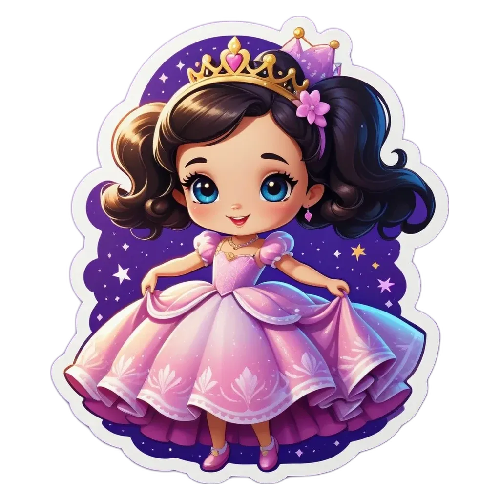 A cartoon drawing of a little girl wearing a pink dress.