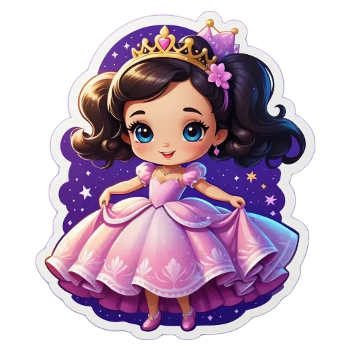 A cartoon drawing of a little girl wearing a pink dress.