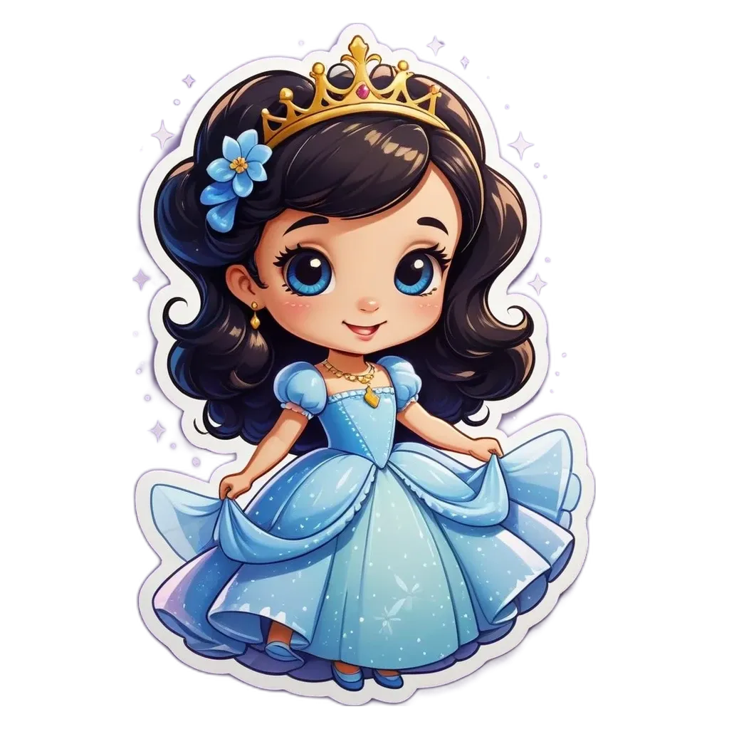 A cartoon drawing of a little girl wearing a blue ballerina dress.