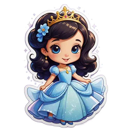 A cartoon drawing of a little girl wearing a blue ballerina dress.