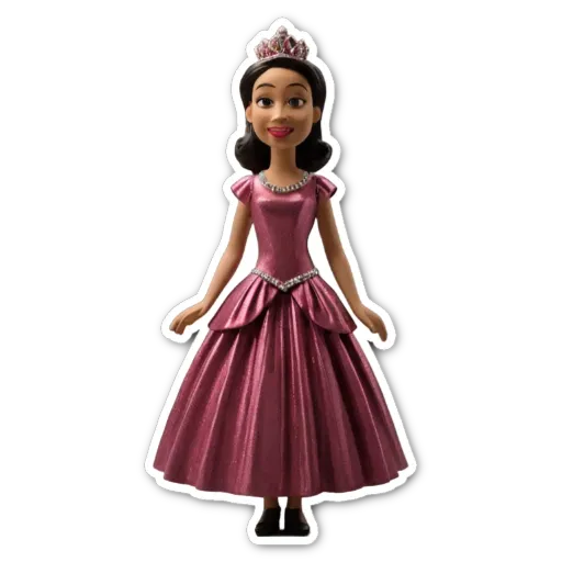 A pink and gold princess doll on a black background.