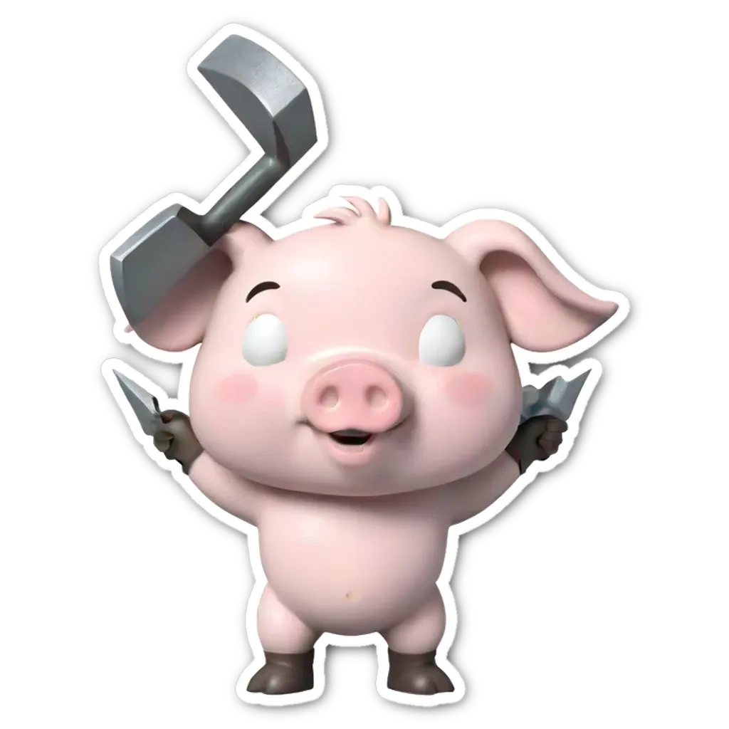 A cartoon pig holding a shovel and wearing gloves.