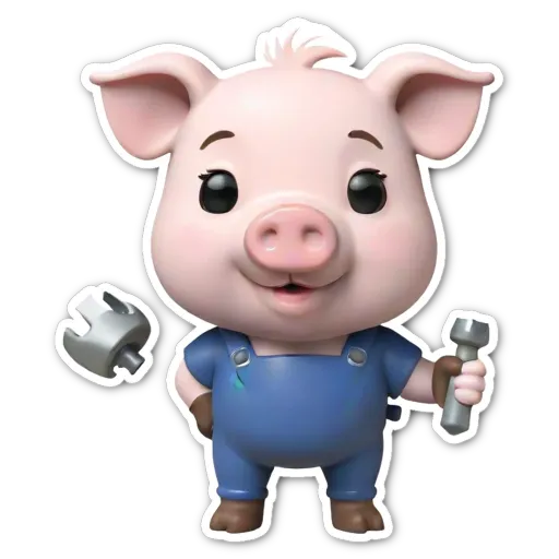 A cartoon image of a pig working with a wrench.