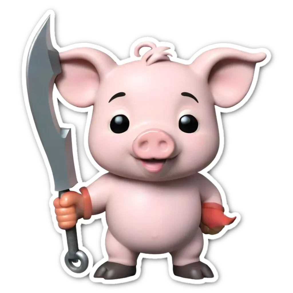 A cartoon image of a toy pig holding a sword.