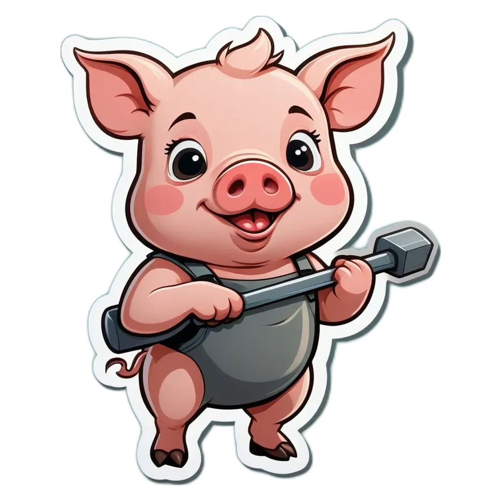 A cartoon image of a pig holding a hammer.
