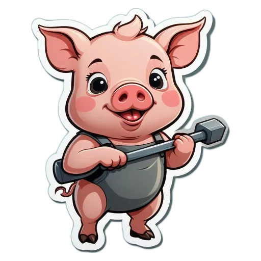 A cartoon image of a pig holding a hammer.