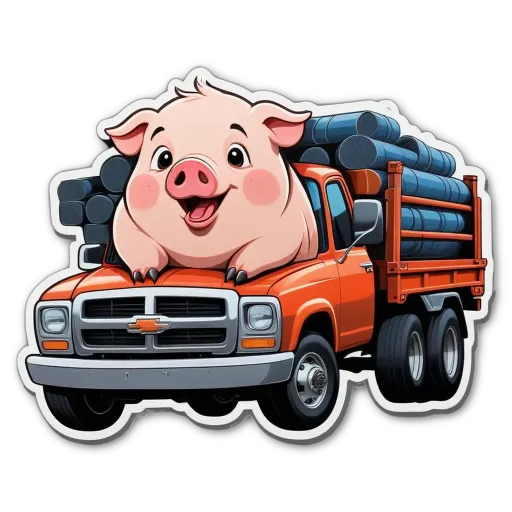 A cartoon depiction of a pig sitting in a truck.