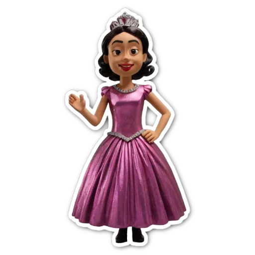 A pink princess doll wearing a tiara is waving to the camera.