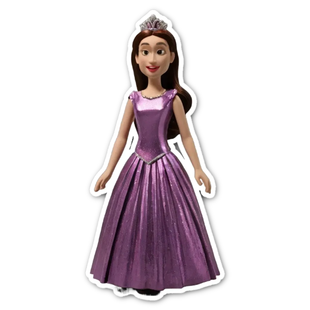 A purple plastic doll's dress with a sparkly effect.