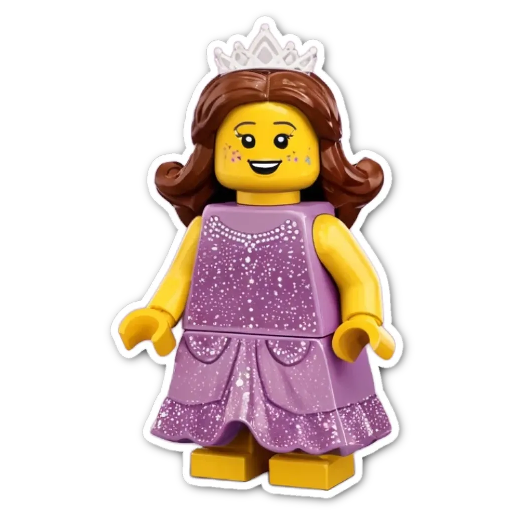 A purple lego girl on a black background.