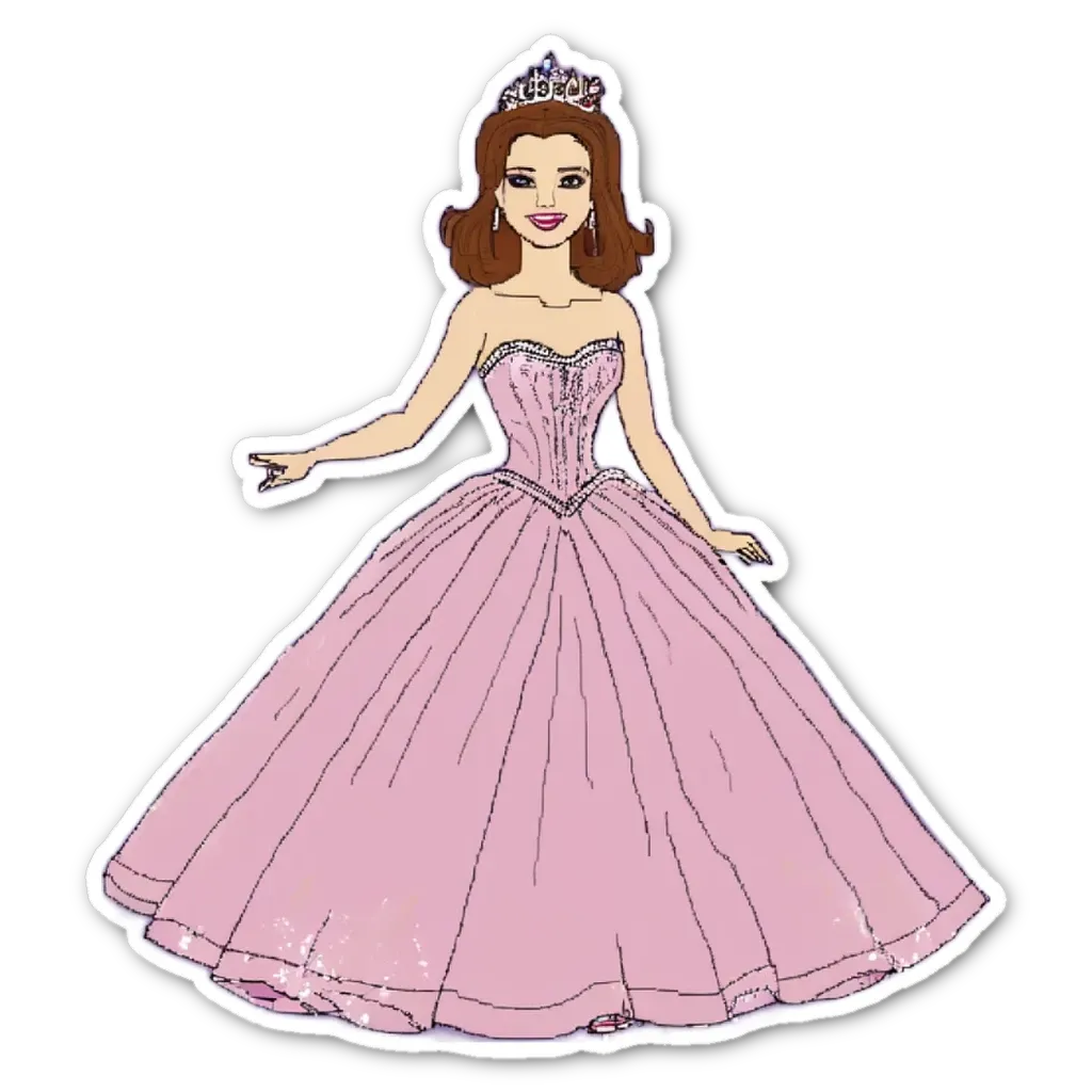 A cartoon drawing of a girl in a pink dress.