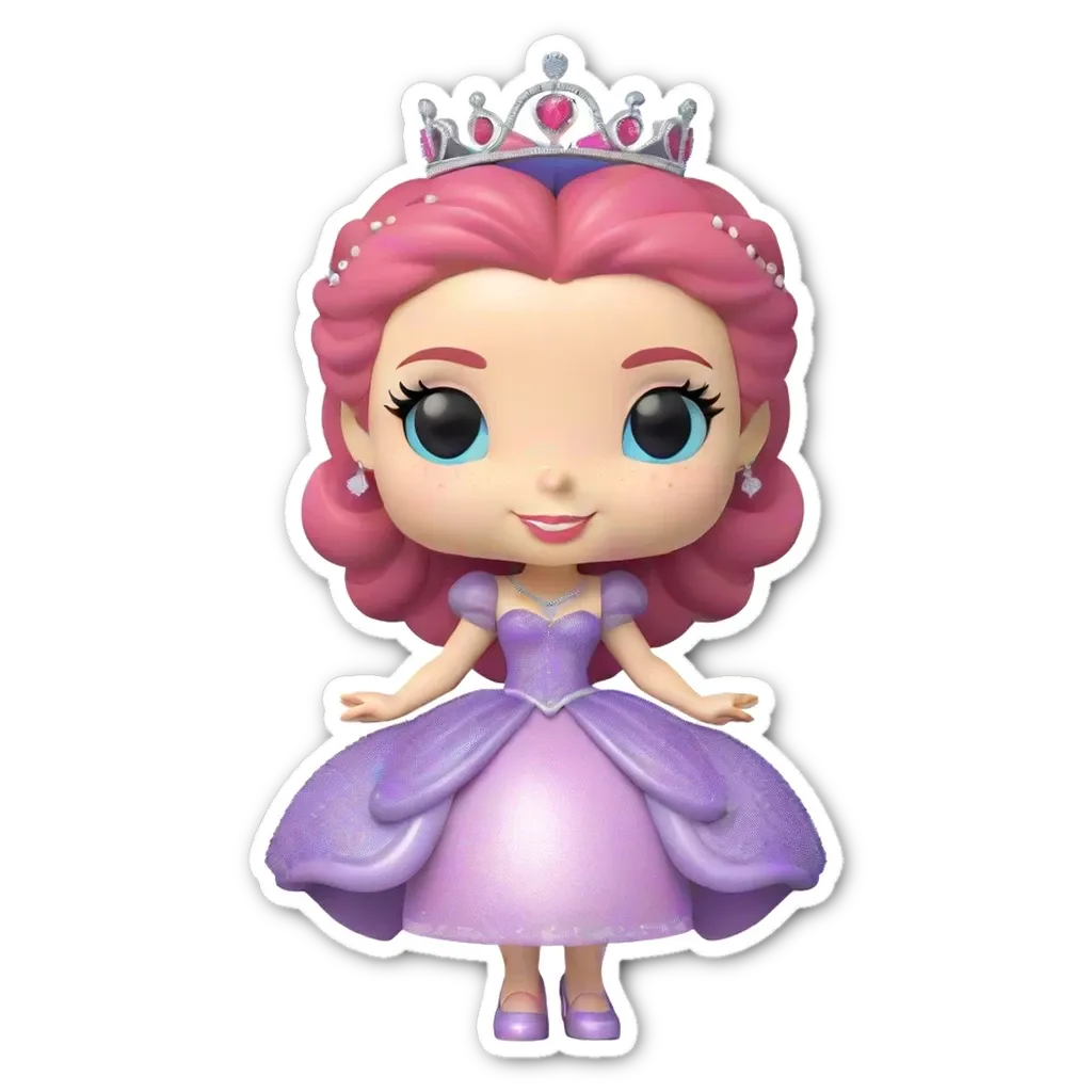 A sticker of a princess with a purple dress.