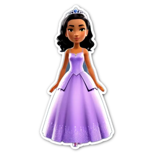 A purple princesses dress with sparkles on it.