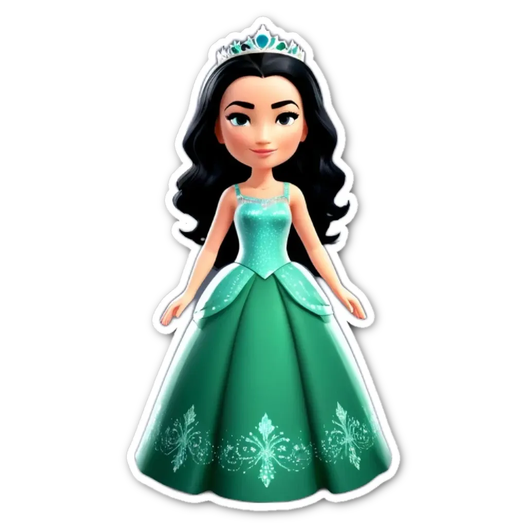 A green princess dress with a black background.