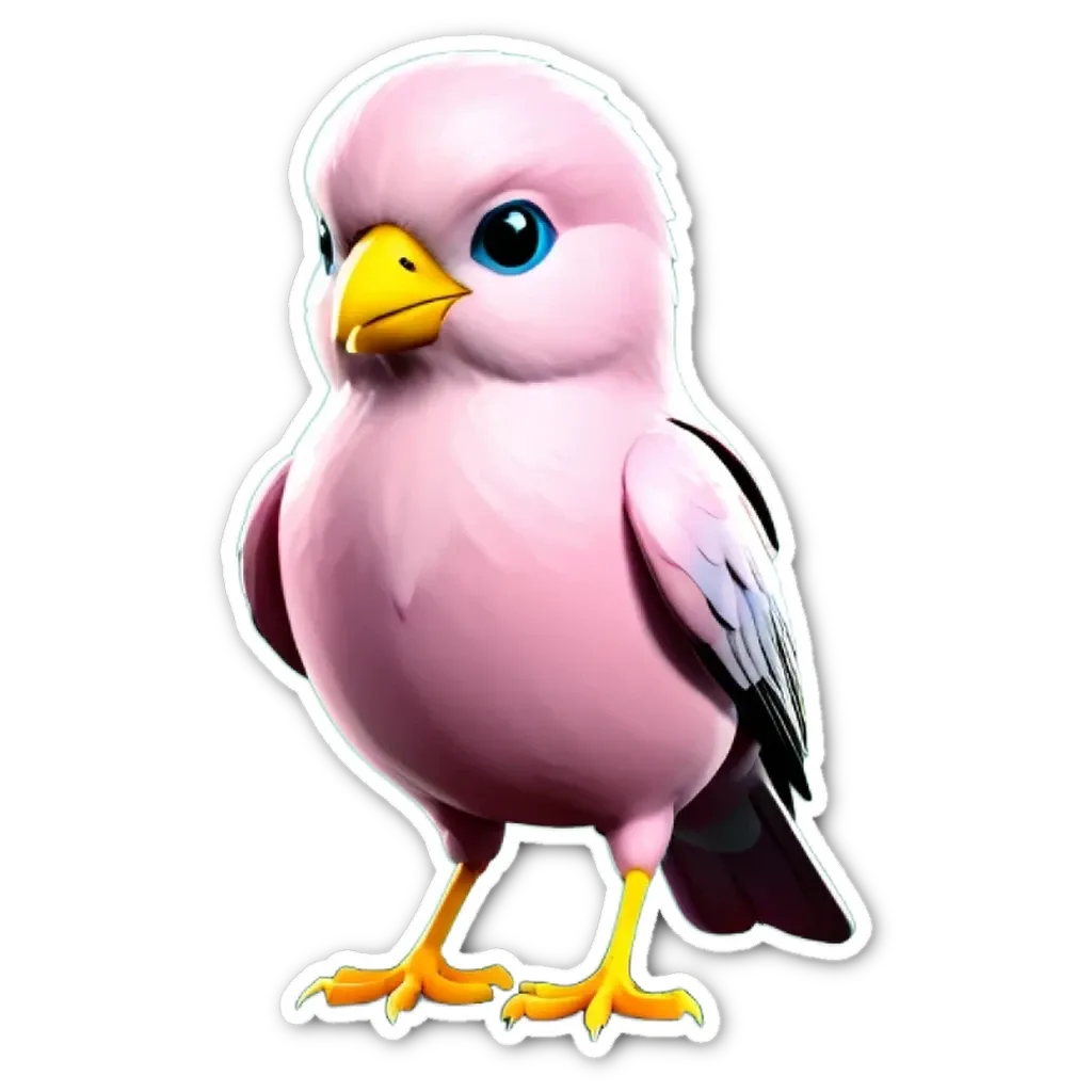 A pink bird sticker on a black background.