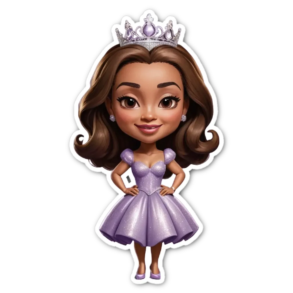 A cartoon girl wearing a tiara is standing with her hands on her hips.