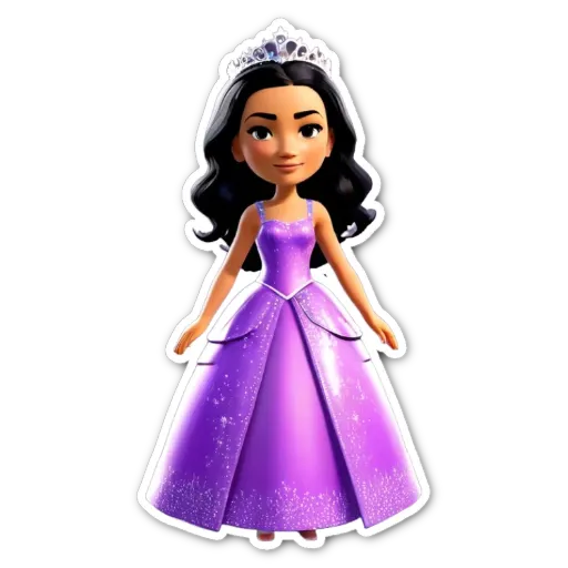 A purple princesses dress with sparkles on it.