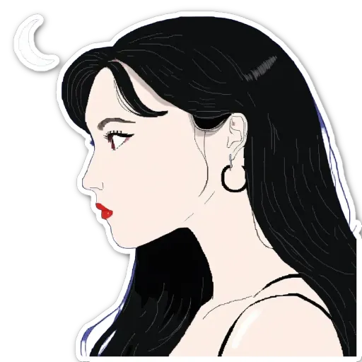 A sticker of a girl with black hair.