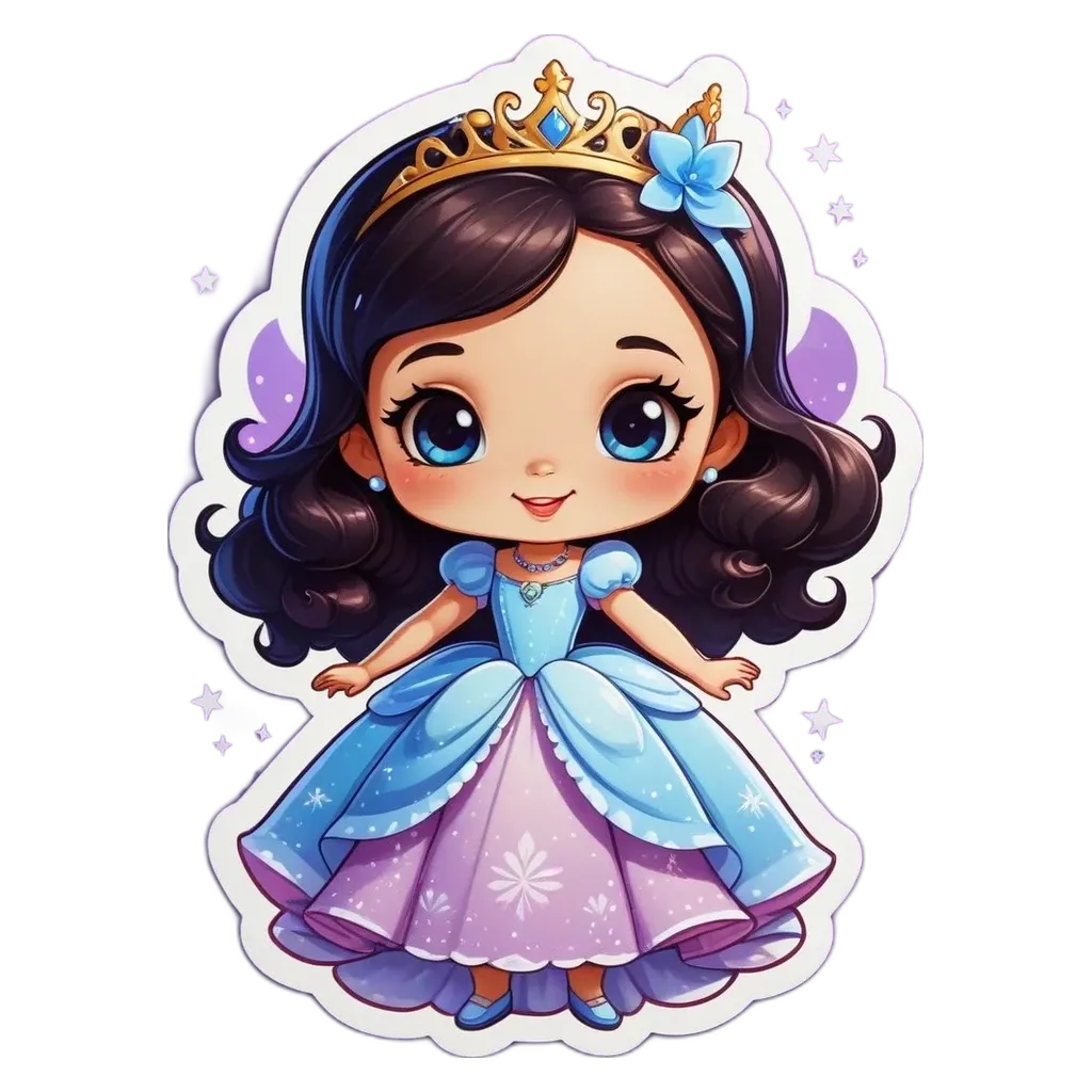 A cartoon drawing of a little girl wearing a blue ballerina dress.