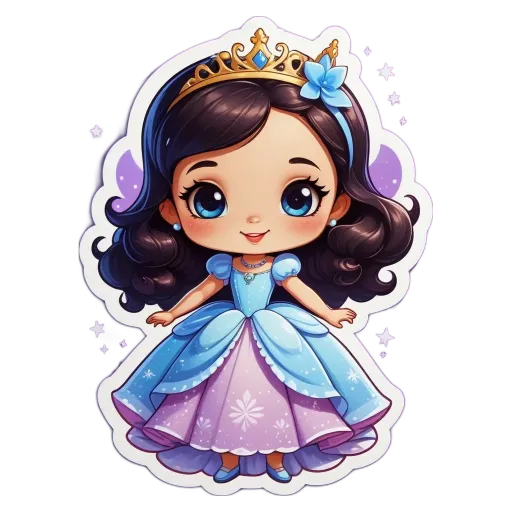 A cartoon drawing of a little girl wearing a blue ballerina dress.