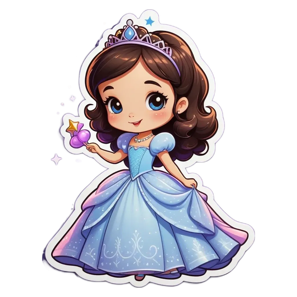 A cartoon drawing of a little girl wearing a blue dress.