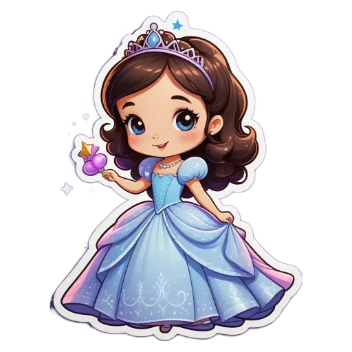 A cartoon drawing of a little girl wearing a blue dress.