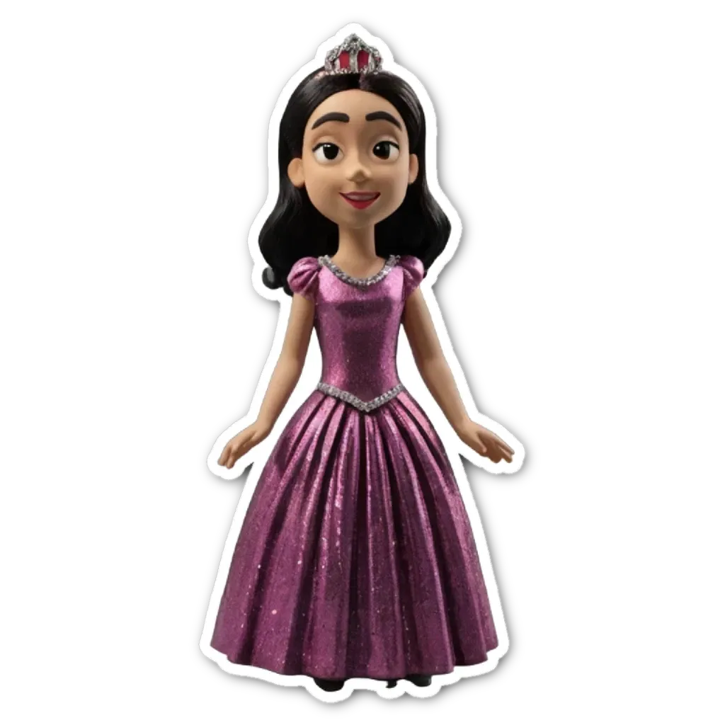 A pink and purple princess doll wearing a sparkly dress.