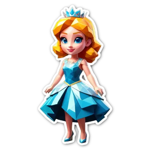 A princesses dress is blue and white with a tiara on her head.