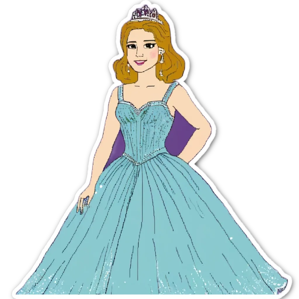 A cartoon drawing of a girl in a blue ballerina dress.