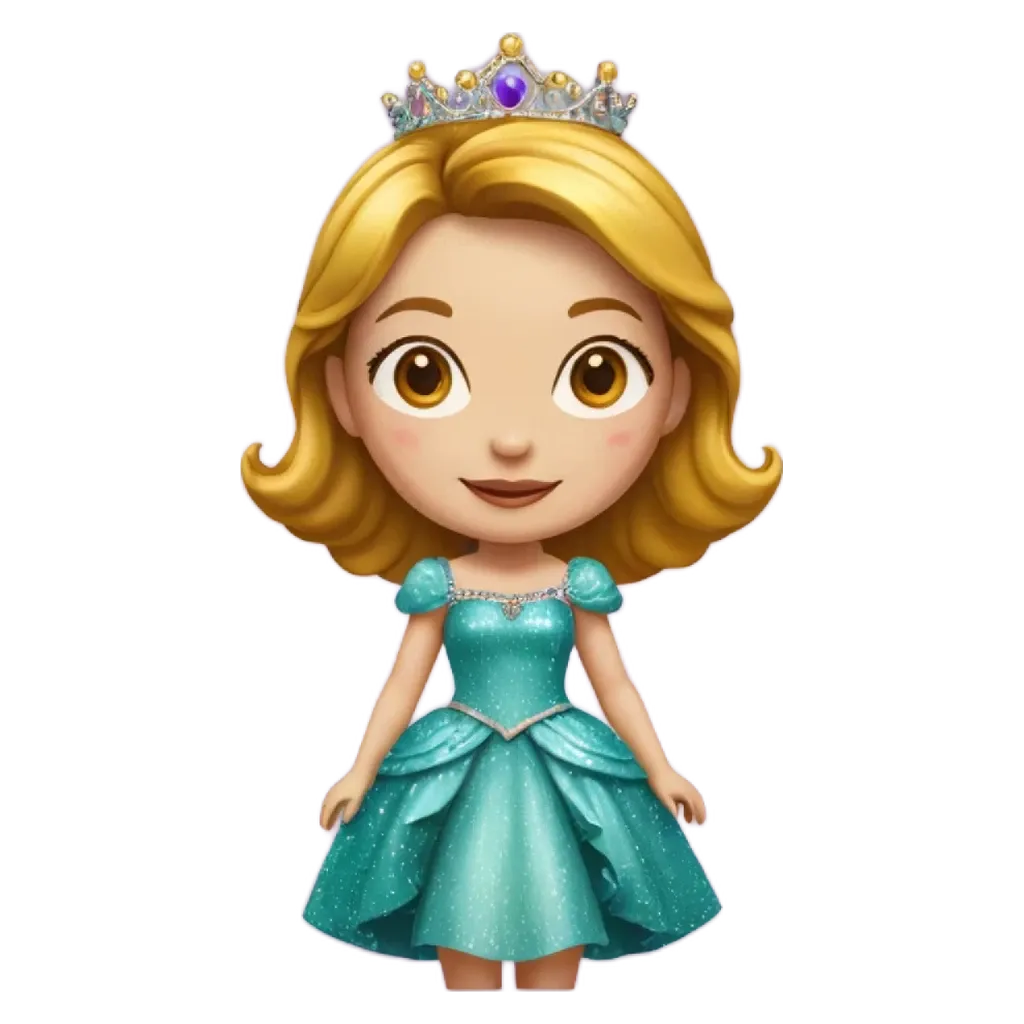 A cartoon image of a girl in a green dress.