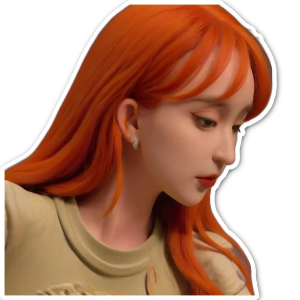 A sticker of a girl with orange hair.